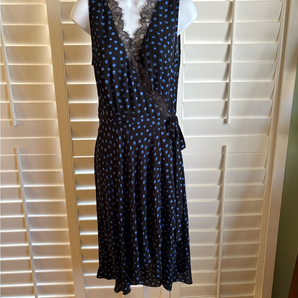 BCBGMaxAzria Black and Blue Polka Dot Midi Dress